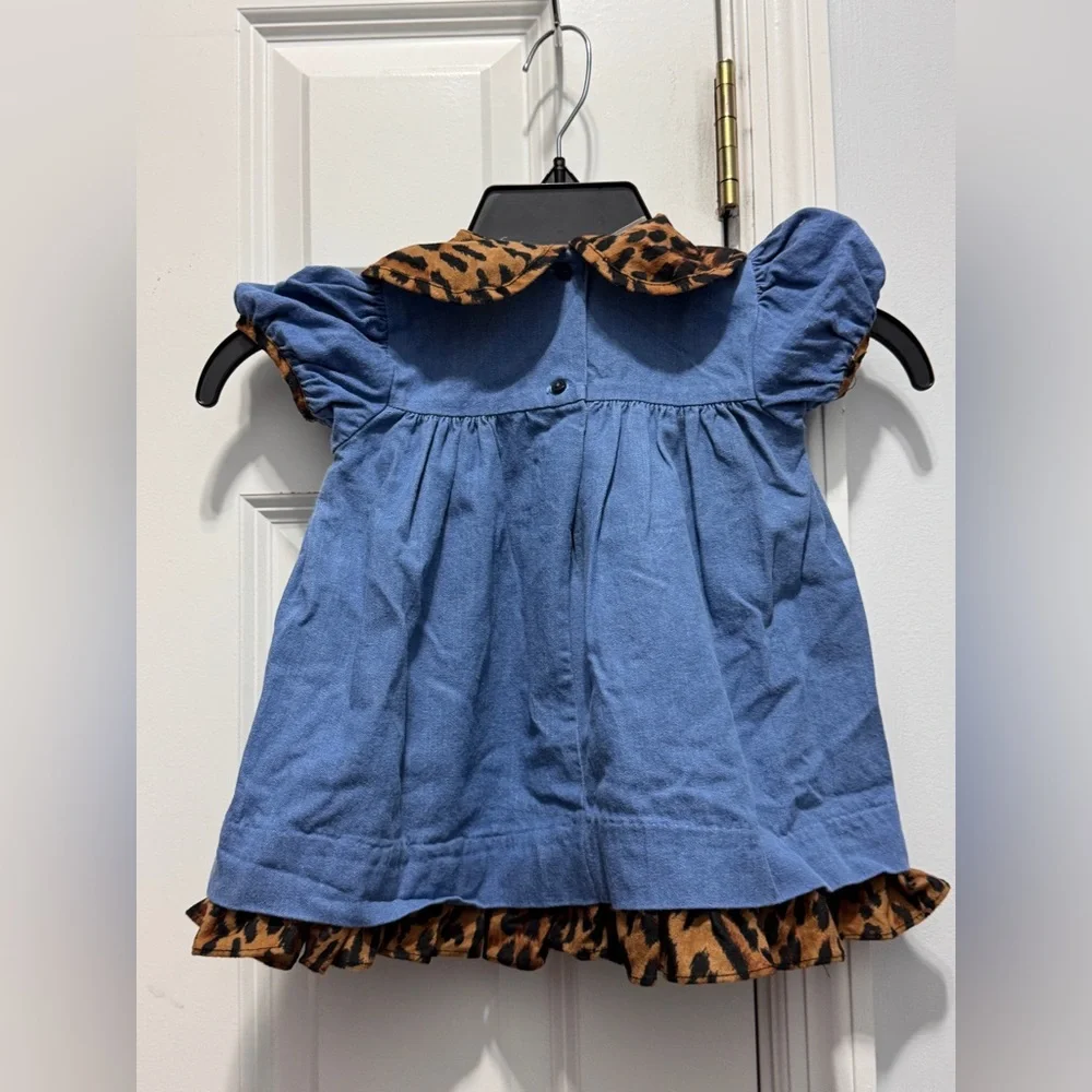 Blue denim Dress with Leopard Print Details size 18 months